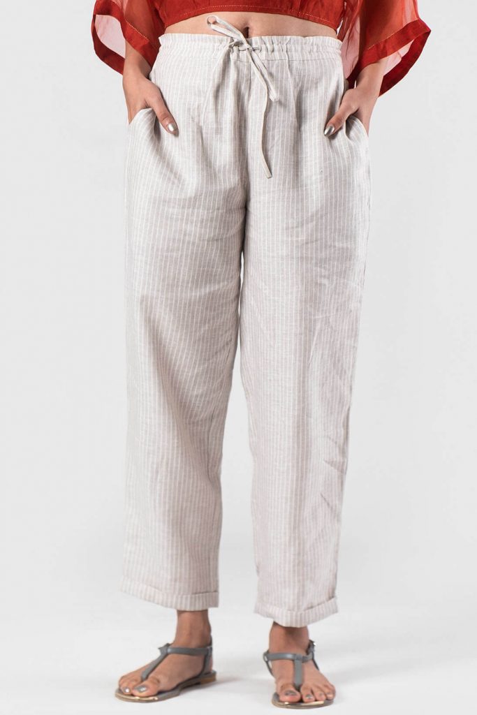 Natural Striped linen trouser – Anavila