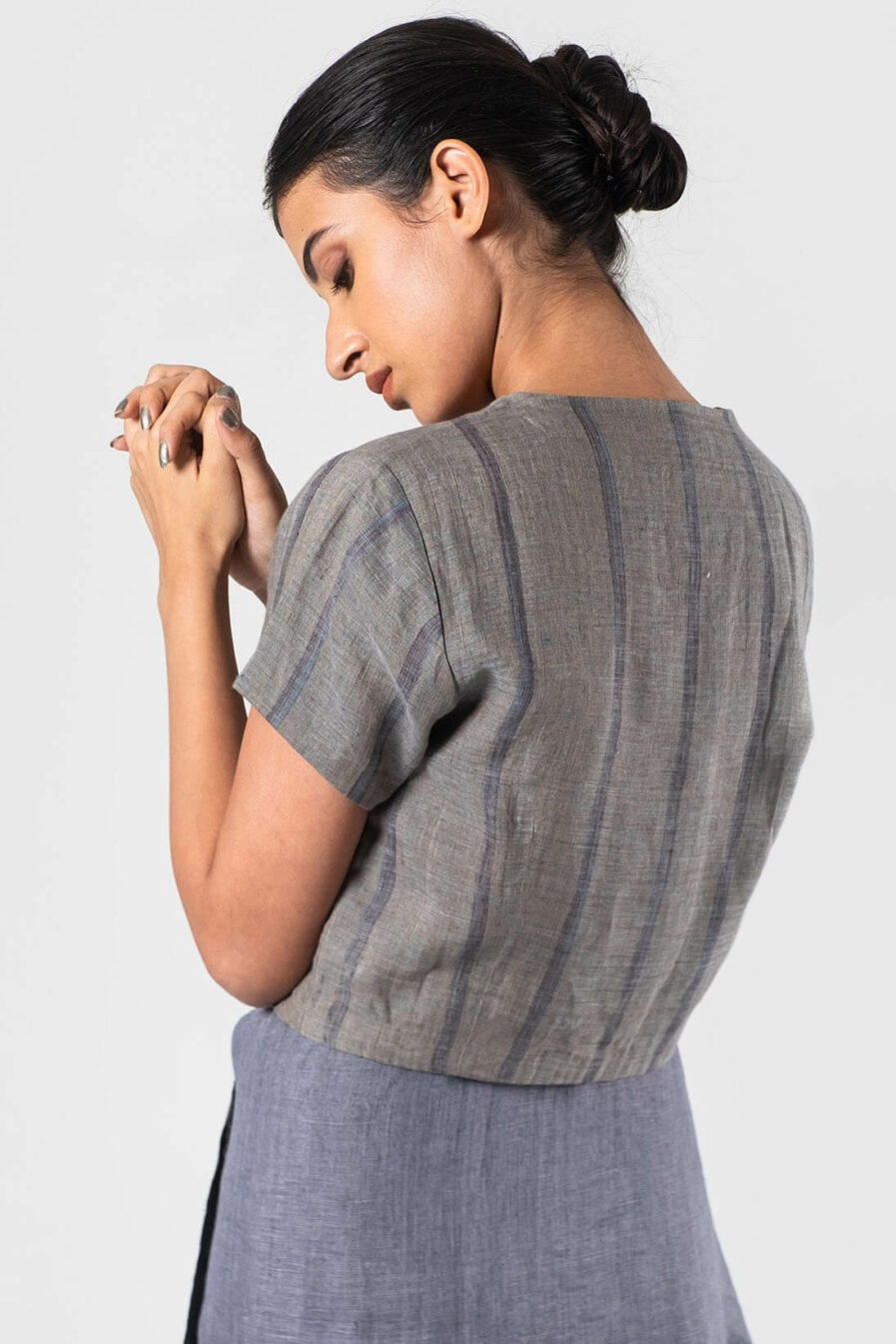 Anavila Grey Linen striped blouse