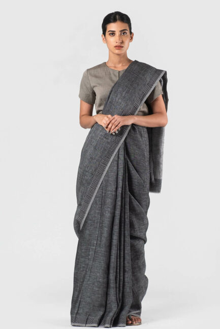 Anavila Charcoal Jacquard border sari