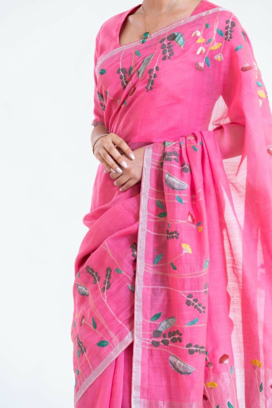 Gulabi Applique Khadi Silk Sari – Anavila